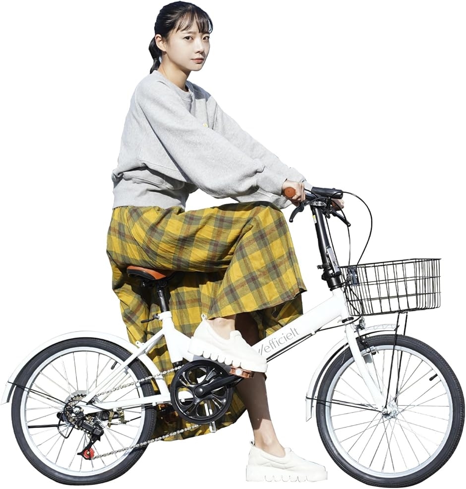 折りたたみ自転車 軽量 RaQcy ラクシー 20インチ コンパクト 6段変速 カゴ ダイヤル式ロック ライト付き(マットホワイト)