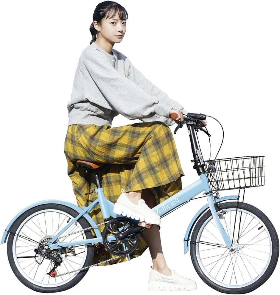 折りたたみ自転車 軽量 RaQcy ラクシー 20インチ コンパクト 6段変速 カゴ ダイヤル式ロック ライト付き 通勤 (ベビーブルー)