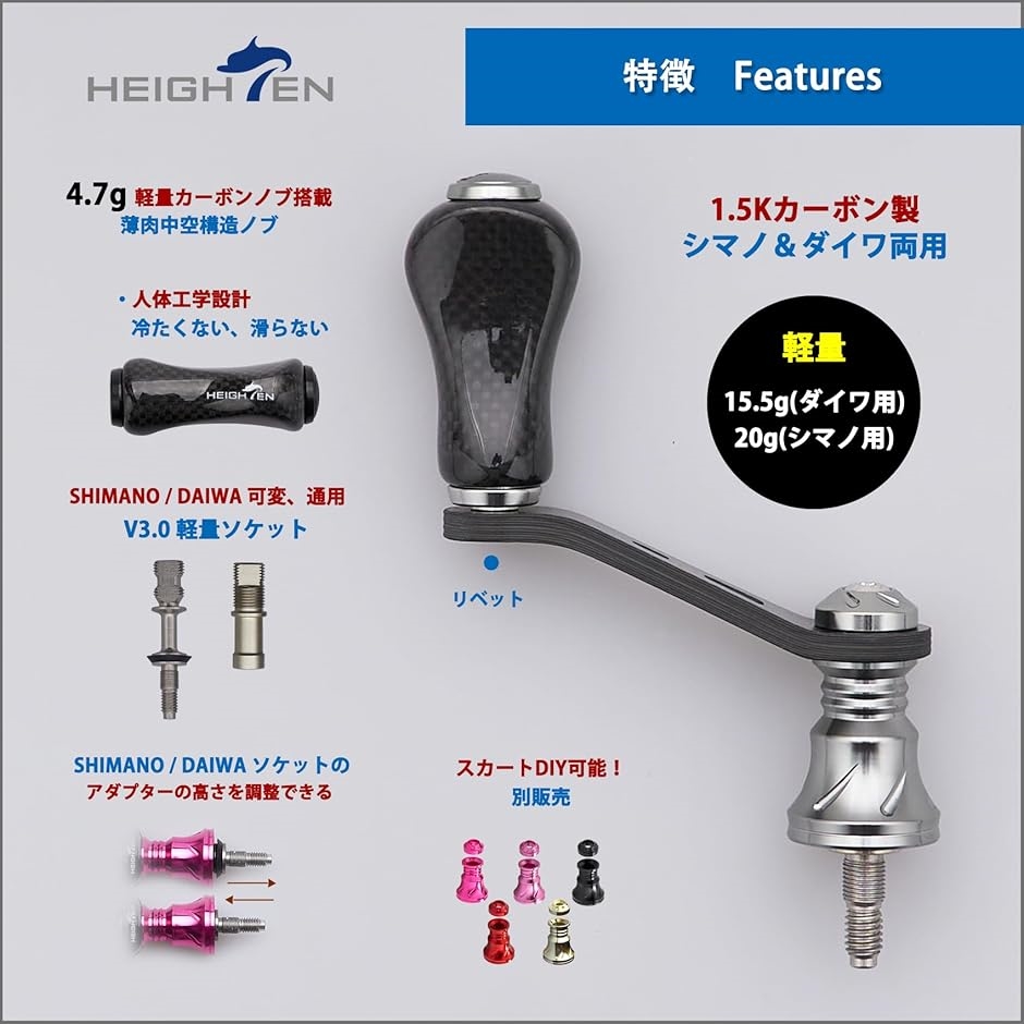 42mm リール ハンドル ノブ 搭載 シマノ ダイワ スピニングリール