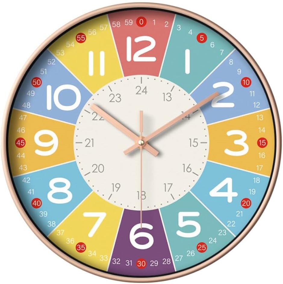 Yahoo! Yahoo!ショッピング(ヤフー ショッピング)知育時計 子供 学習時計 壁掛け 24時間表示 スタディクロック 補助数字付き 静音 かわいい カラフル（パターンA,  直径20cm）