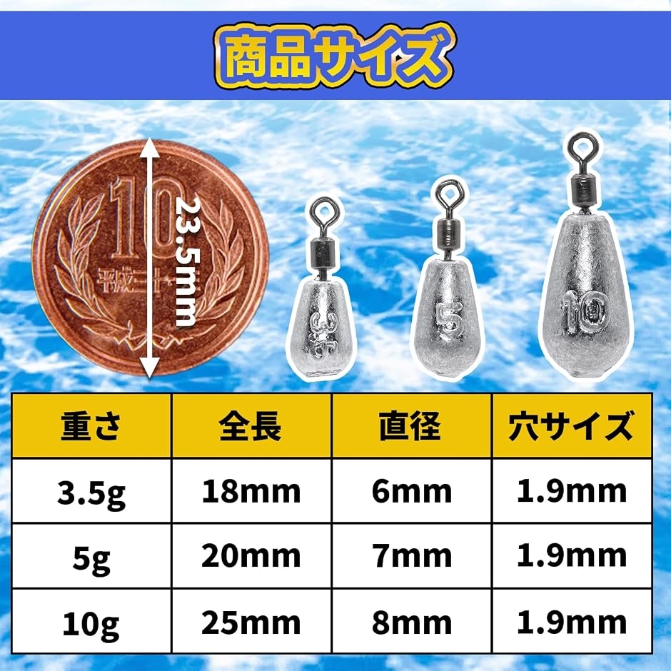 シンカー ティアドロップ ナス スイベル 付 オモリ 錘 鉛 釣り 海 川