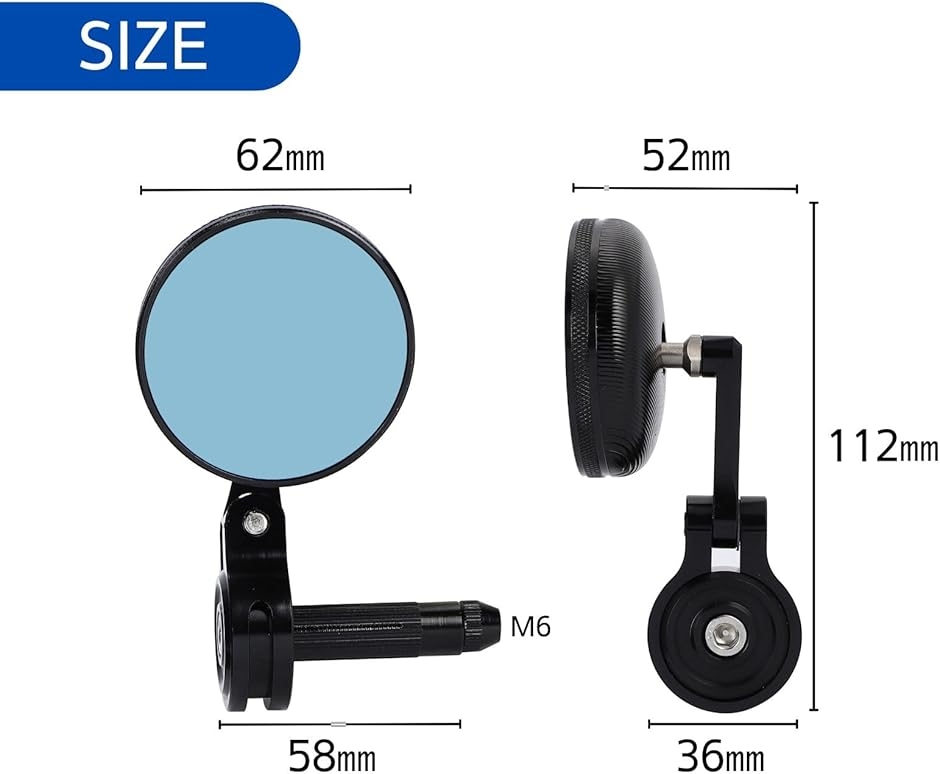 互換品】バイク ミラー バーエンド 丸型 6mm 正ネジ CNC加工(左右