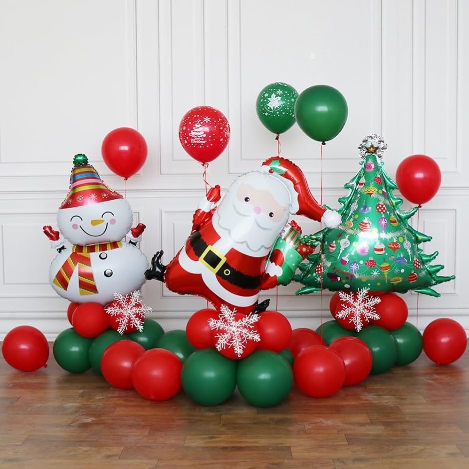 Yahoo! Yahoo!ショッピング(ヤフー ショッピング)クリスマス 飾り バルーン 35点セット 飾り付け 風船 装飾 かざりつけ サンタ ツリー 雪だるま（レッド、グリーン）