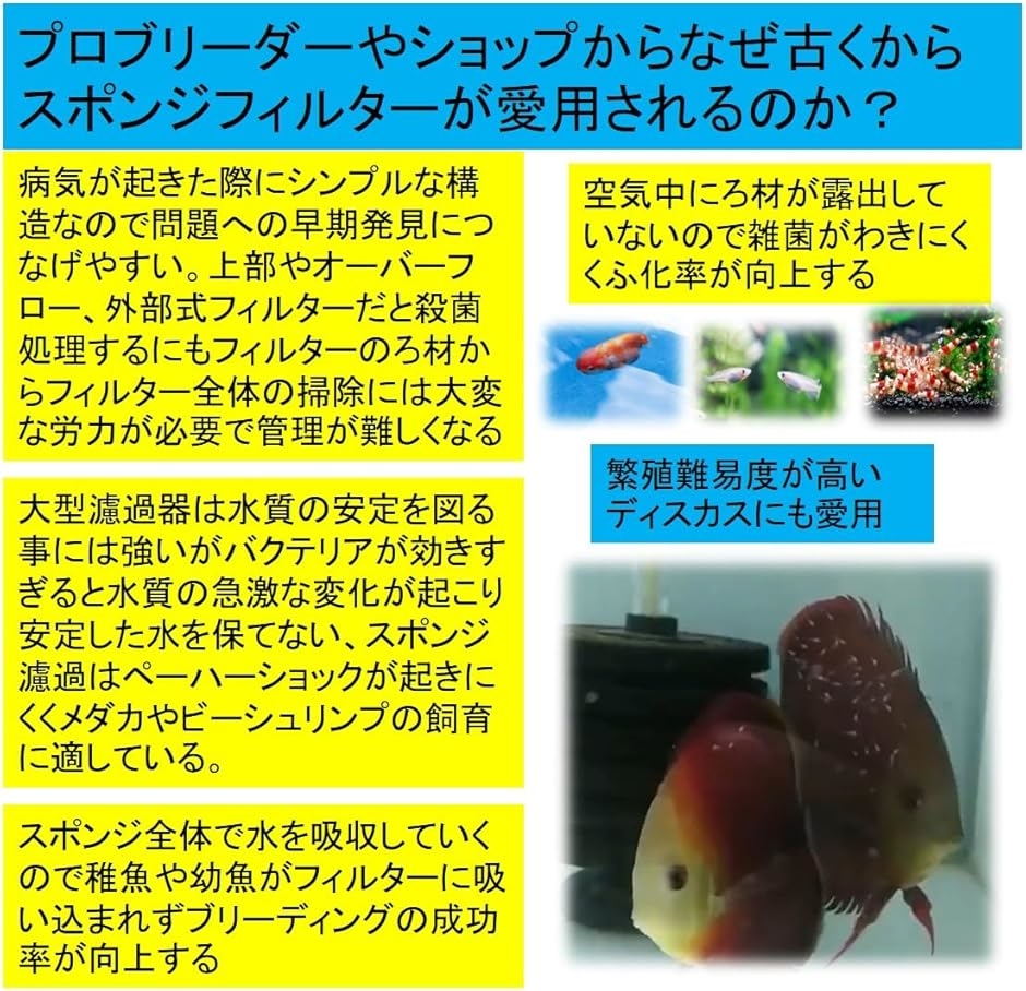 スポンジフィルター 高密度 水槽 投げ込み式 ろ過装置 物理濾過 生物