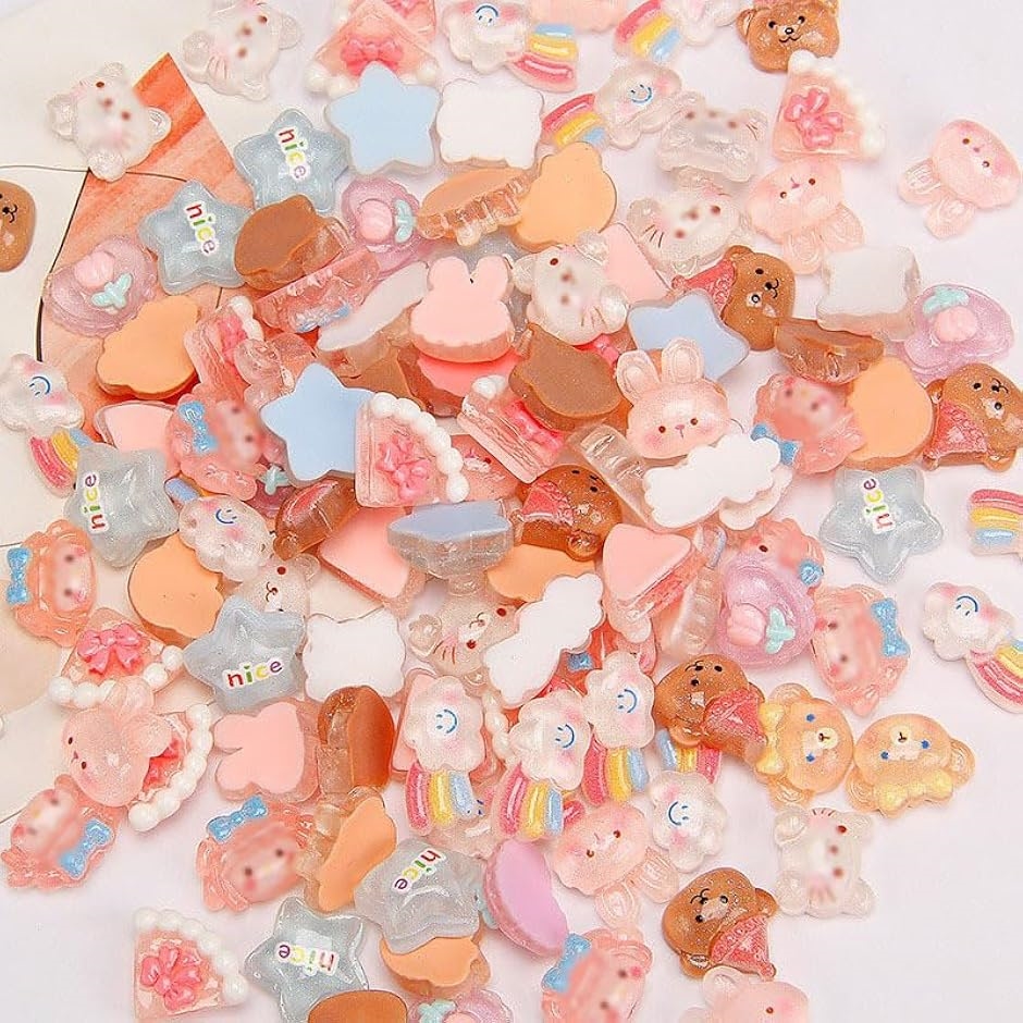 デコパーツ 大量 100個入 大きめ 花 ハンドメイド お菓子 チョコ ホイップデコ ホイップデコパーツ 安い(半透明２ mini)