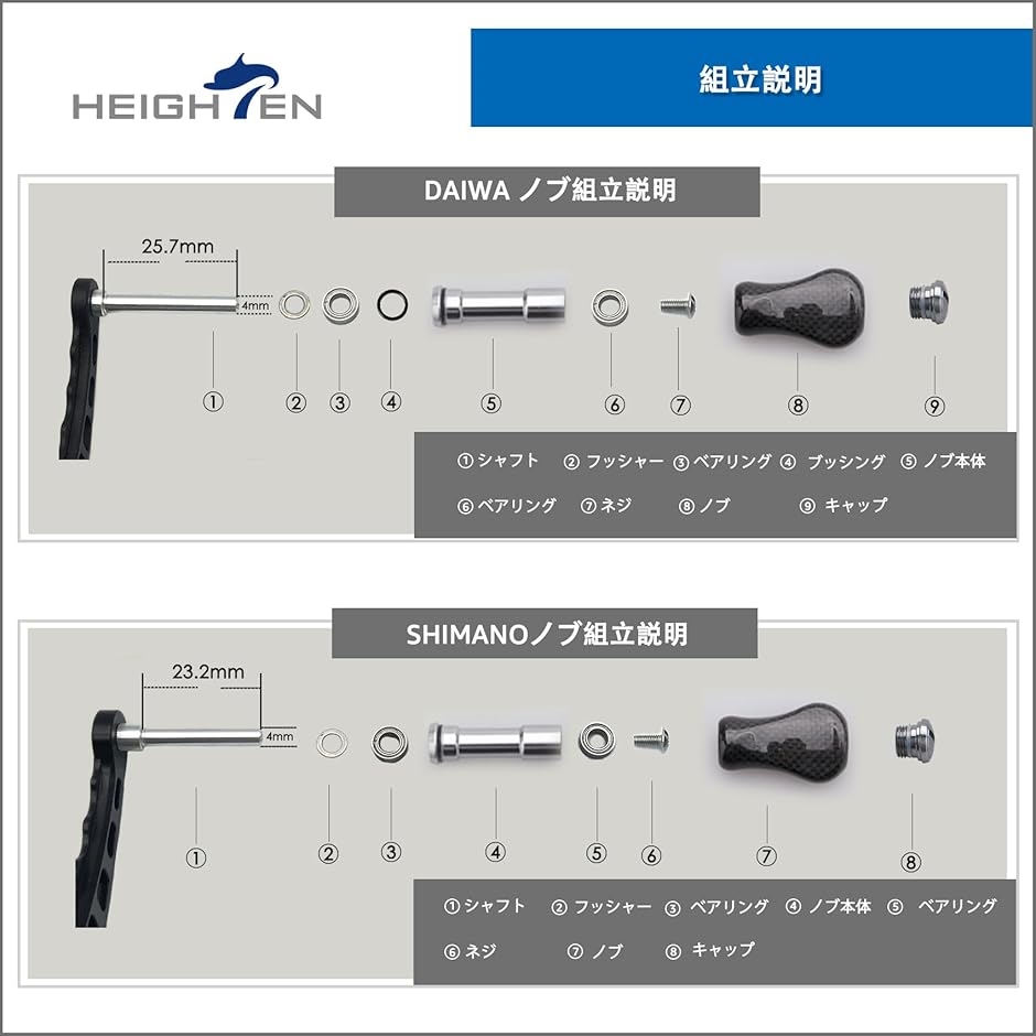 20mm リール ハンドル ノブ 4.7g 1.5K カーボン製 シマノ ダイワ 通用