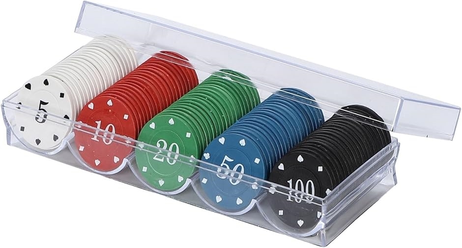 カジノチップ 100枚セット 5色アソート 収納ケース付き ポーカー 麻雀
