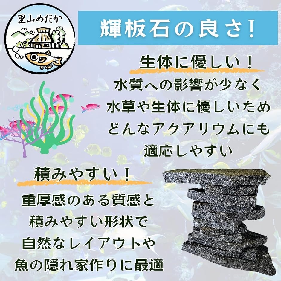 輝板石 サイズミックス 1.5kg アクアリウム 水槽用 (黒系, 1.5kg) : ゼ