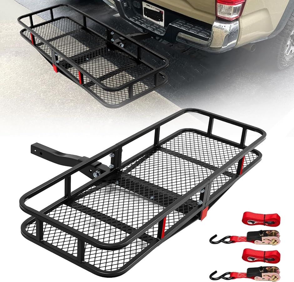 ヒッチキャリア ヒッチカーゴ 折りたたみ式 スチール製 車用 2インチ/50.8mmに適合 耐荷重220kg MDM(ブラック)