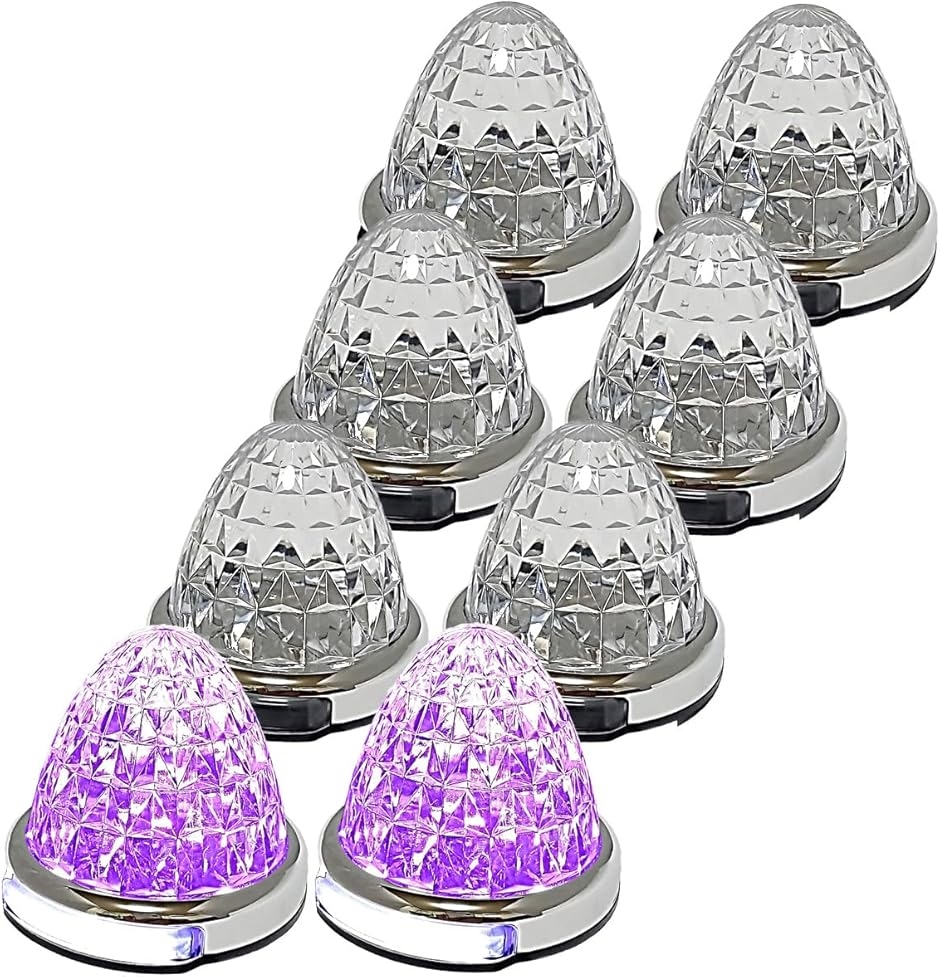 【互換品】 カスタマイズ 12V 24V トラック用 LED マーカーランプ 路肩灯機能付 サイド メッキリング(パープル,  8個セット)