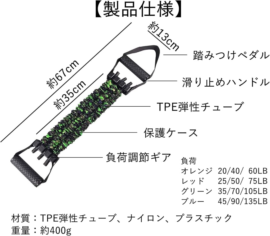 エキスパンダー 大胸筋 広背筋 エクササイズ トレーニング 低負荷 60LB 27kg( 低負荷60LB オレンジ)｜zebrand-shop｜06