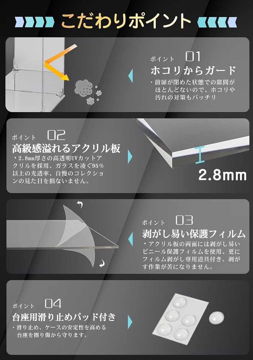 フィギュアケース UVカット アクリルケース マグネット付き 前扉