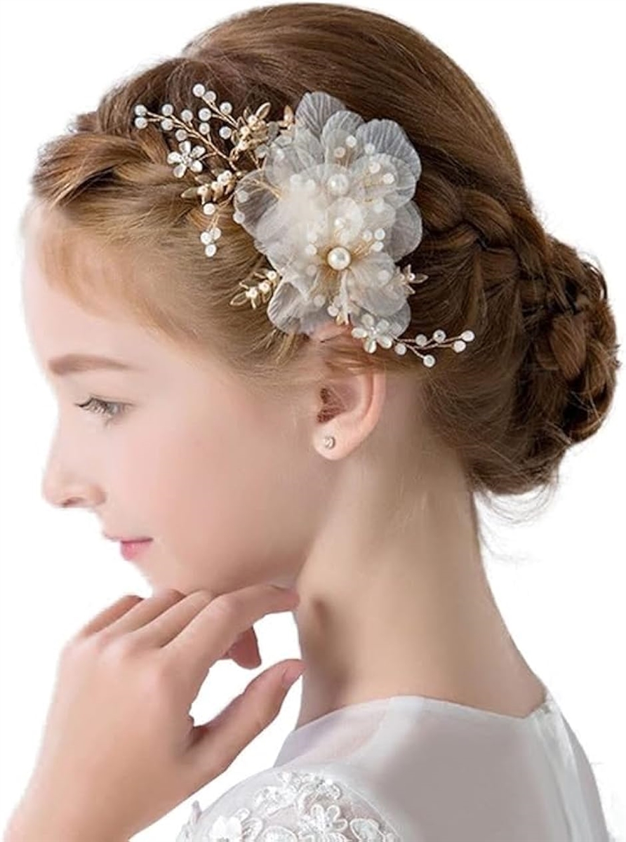 Yahoo! Yahoo!ショッピング(ヤフー ショッピング)髪飾り 結婚式 女の子 ヘアアクセサリー 子供 花嫁 フラワー パーティー パール ウェディング（ホワイト-花,  One Size）