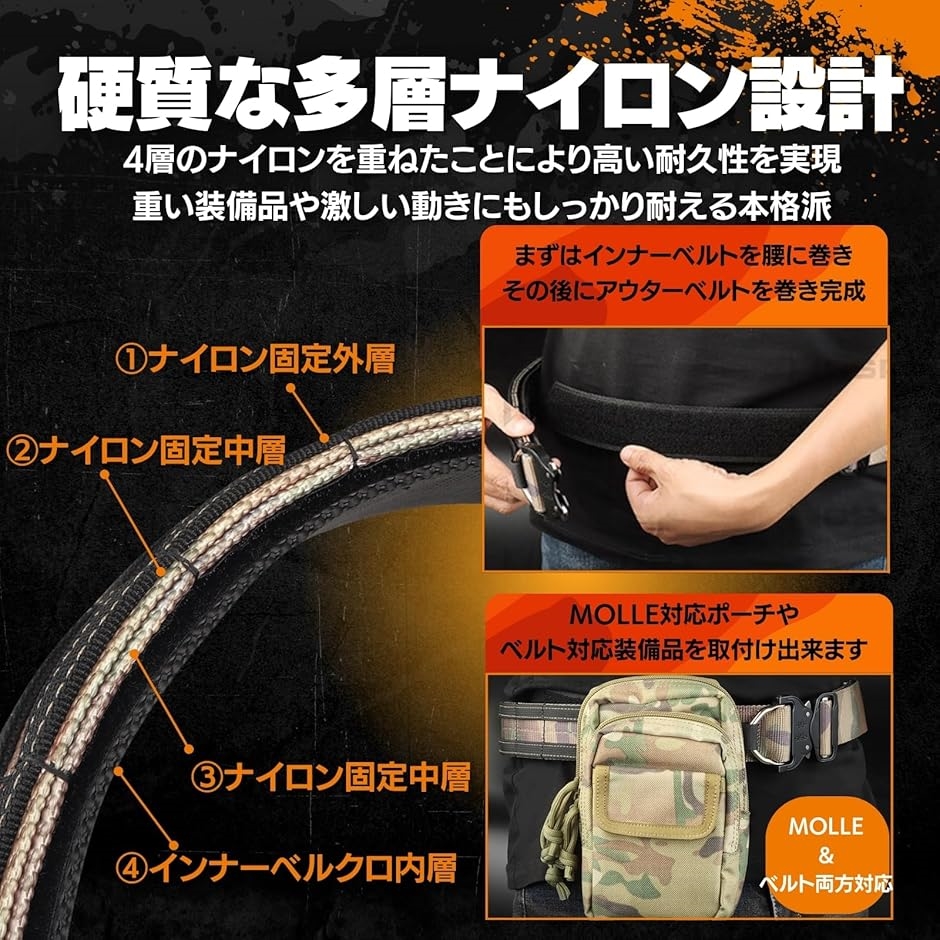 タクティカルベルト ズレない2重巻き メタル製 モールベルト サバゲー