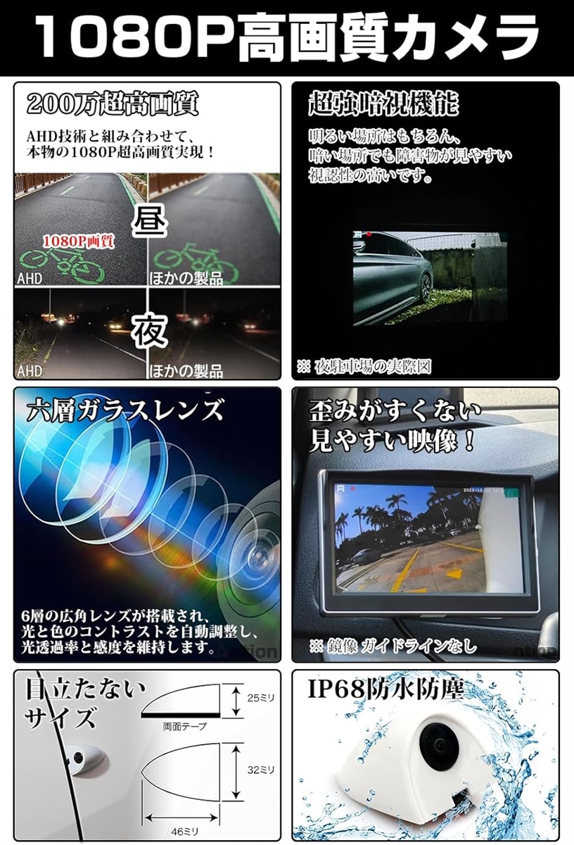 5インチモニター 2個サイドカメラセット AHD1080P IPS液晶モニター ドアミラー死角確認 リアルタイム監視 12V(ブラック) | ブランド登録なし | 04
