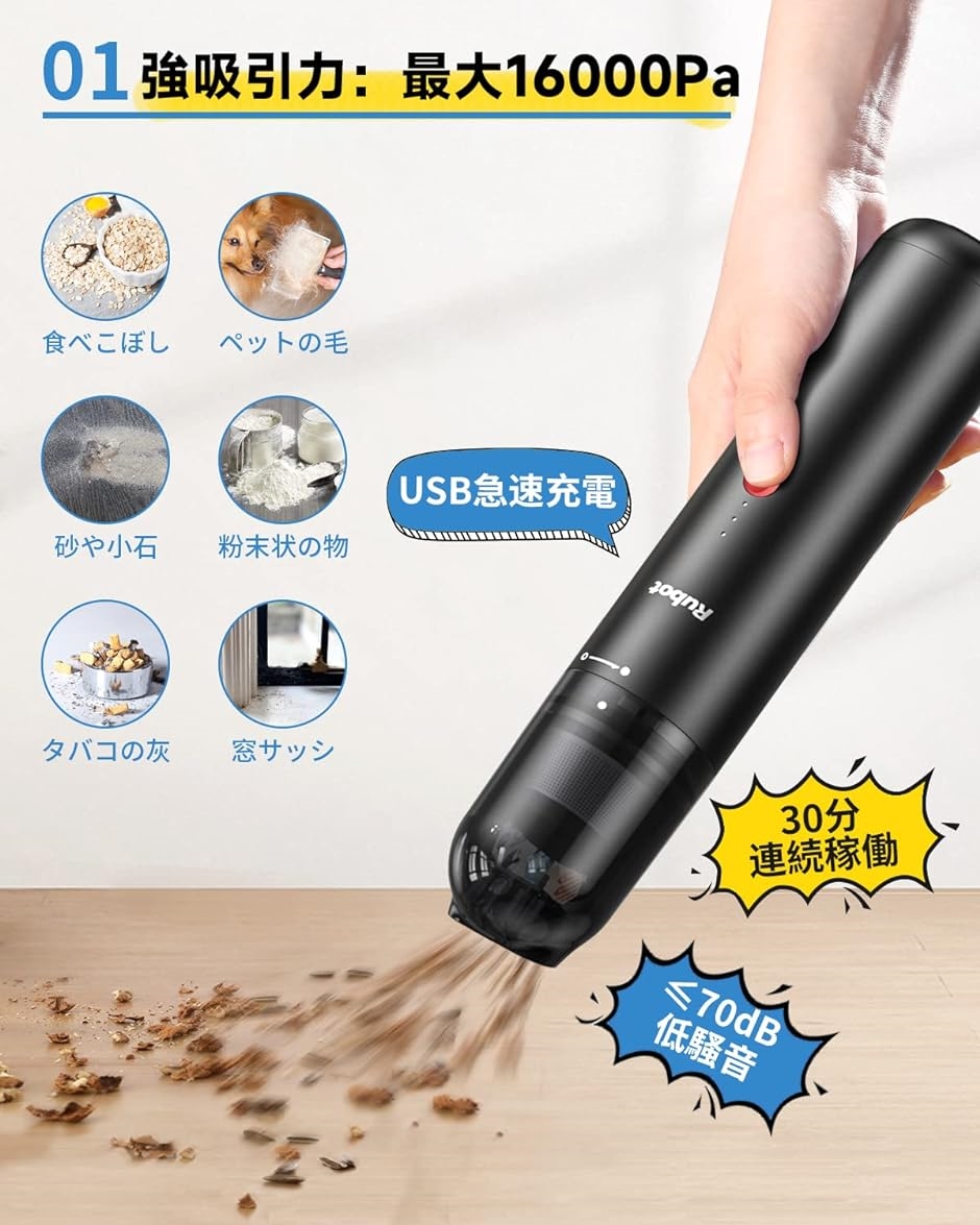 ハンディクリーナー 車用掃除機 16000PA 強力吸引 延長ストロー付き