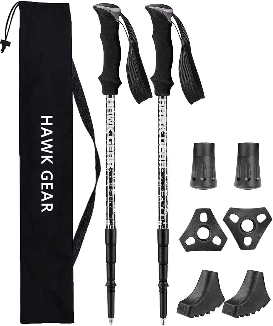 HAWK GEAR ホークギア 登山ストック トレッキングポール 軽量 ２本セット( Newメタルブラック,  ワンサイズ)｜zebrand-shop