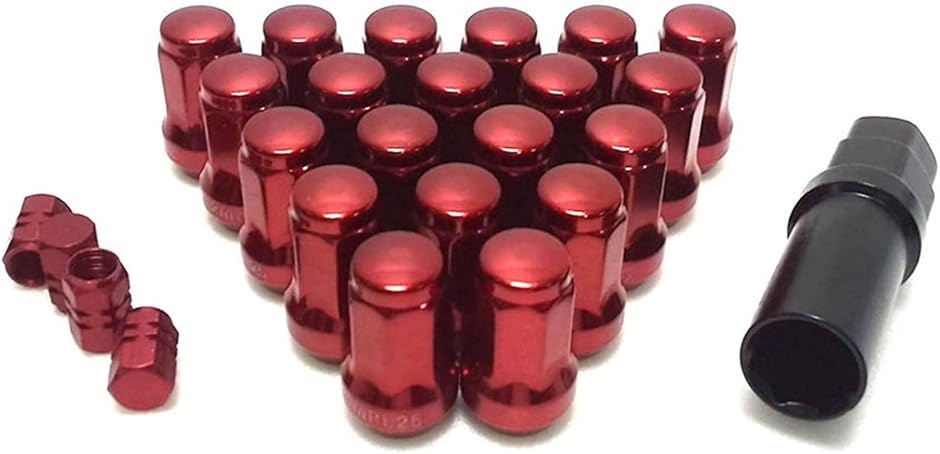 【互換品】外7角形 ロック ナット M12 アダプター エアバルブキャップ 付き(25 赤P1.5 5穴用 20個,  M12 P1.5) | ブランド登録なし