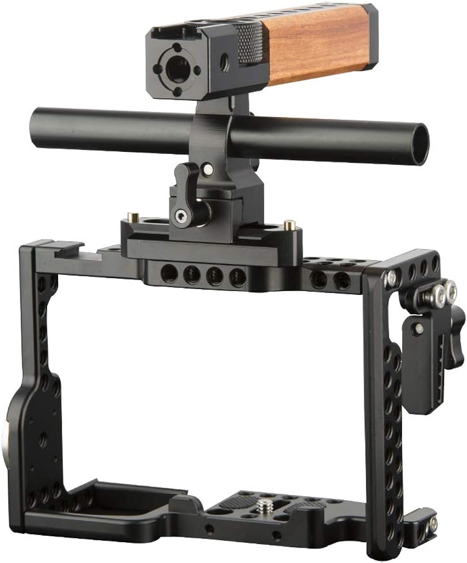 カメラケージキット 木製NATOトップハンドルグリップ HDMIケーブルロック NATOレール 15mmロッド( ブラック)