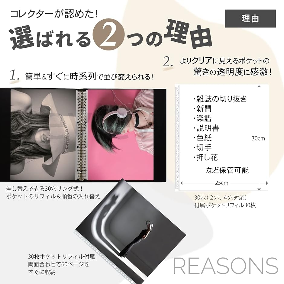 雑誌切り抜き マガジン クリア ファイル A4変形ワイド 30穴 ポケット