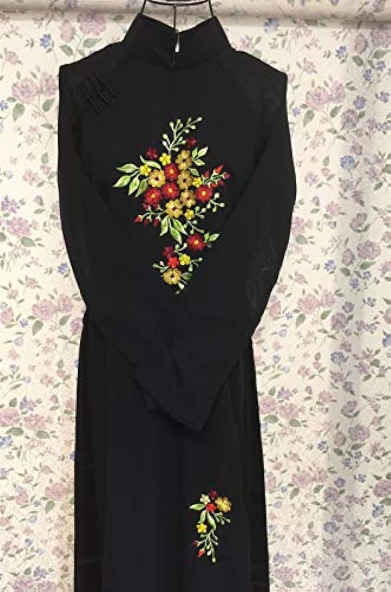 アオザイ ベトナム 民族 衣装 襟付き 長袖 レディース パンツ XXL( ブラック,  XXL)｜zebrand-shop｜02