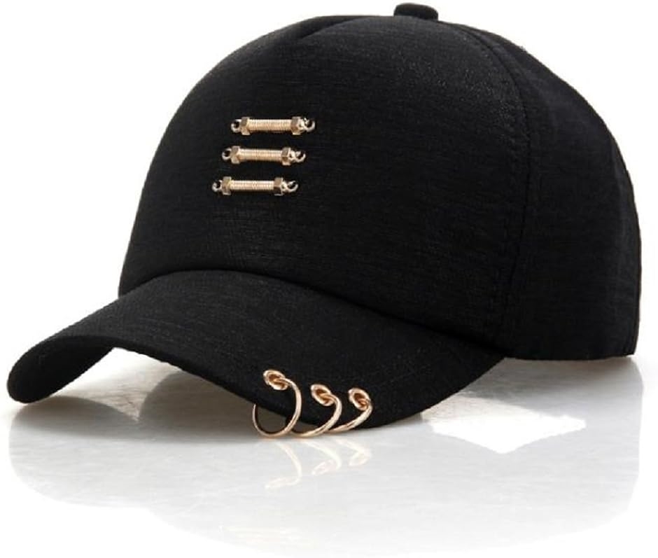 母の日 ユニセックス 帽子 キャップ つば ピアス ワンポイント 無地 男女兼用 野球帽 リング 付き 韓国( ブラック,  Free)｜zebrand-shop