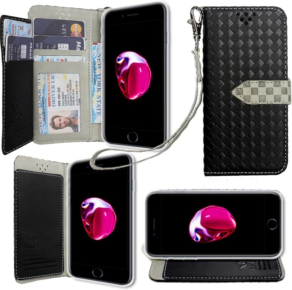 ストラップ2種付apple plus ケース 手帳型 カバー GTO 3点セット( ブラック,  iphone7 plus)｜zebrand-shop