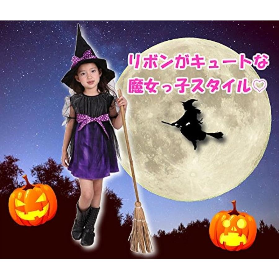 魔女っ子衣装3点セット ドレス、帽子、ハートのステッキ ハロウィン 魔法使い( 黒、紫,  Mサイズ （身長110〜120cm）)｜zebrand-shop｜03