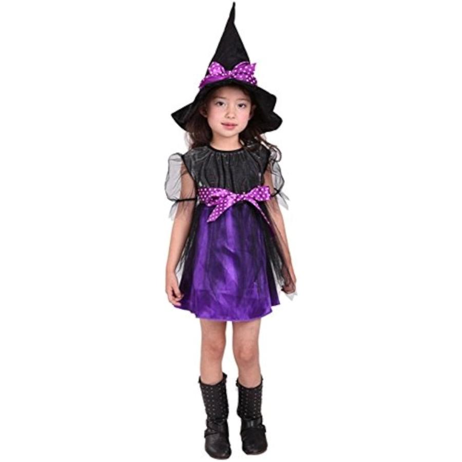 魔女っ子衣装3点セット ドレス、帽子、ハートのステッキ ハロウィン 魔法使い( 黒、紫,  Mサイズ （身長110〜120cm）)｜zebrand-shop｜04