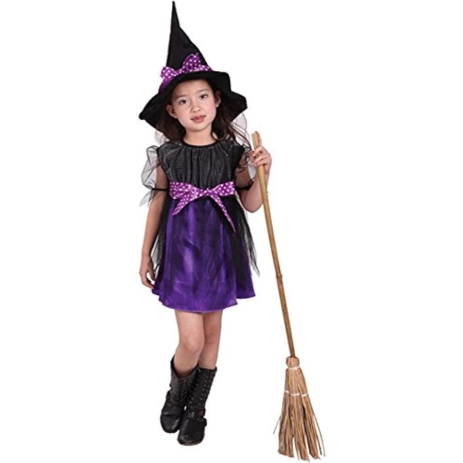 魔女っ子衣装3点セット ドレス、帽子、ハートのステッキ ハロウィン 魔法使い( 黒、紫,  Mサイズ （身長110〜120cm）)｜zebrand-shop｜05