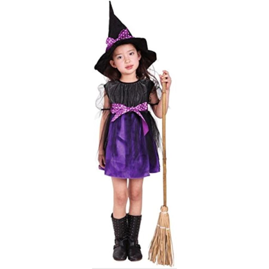 魔女っ子衣装3点セット ドレス、帽子、ハートのステッキ ハロウィン 魔法使い( 黒、紫,  Mサイズ （身長110〜120cm）)｜zebrand-shop｜06