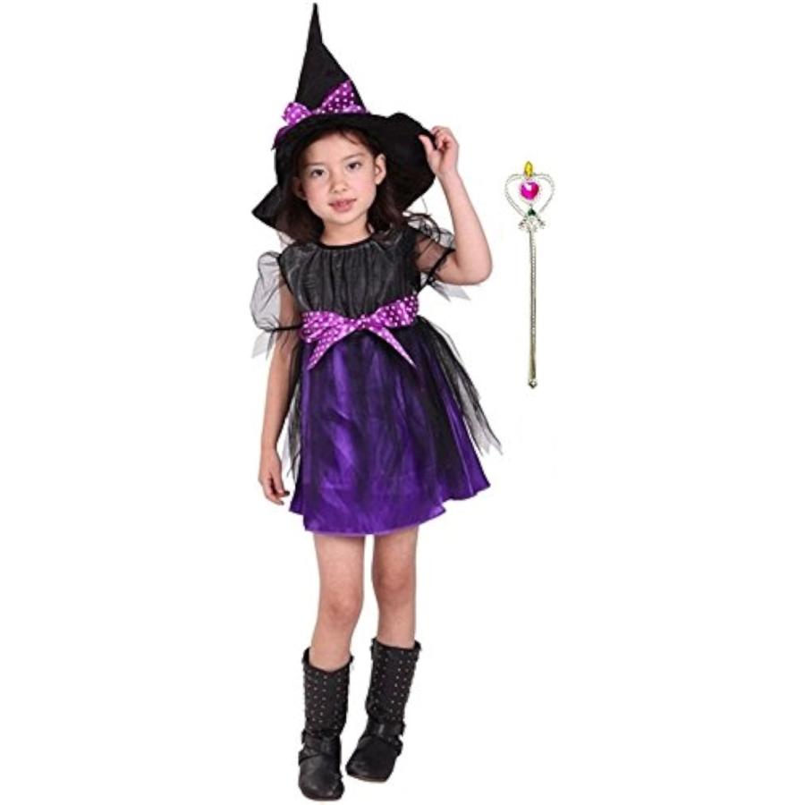 魔女っ子衣装3点セット ドレス、帽子、ハートのステッキ ハロウィン 魔法使い( 黒、紫,  Mサイズ （身長110〜120cm）)｜zebrand-shop｜09