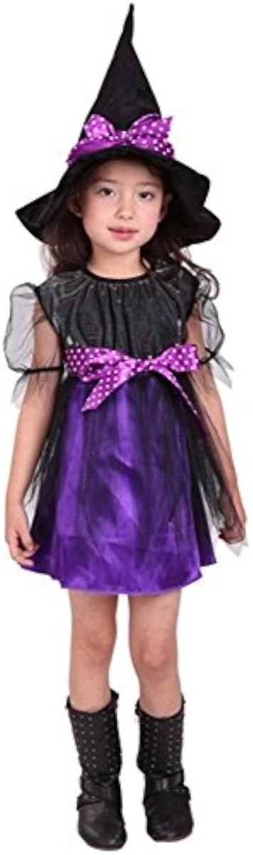 魔女っ子衣装3点セット ドレス、帽子、ハートのステッキ ハロウィン 魔法使い( 黒、紫,  Lサイズ （身長120〜130cm）)｜zebrand-shop｜04