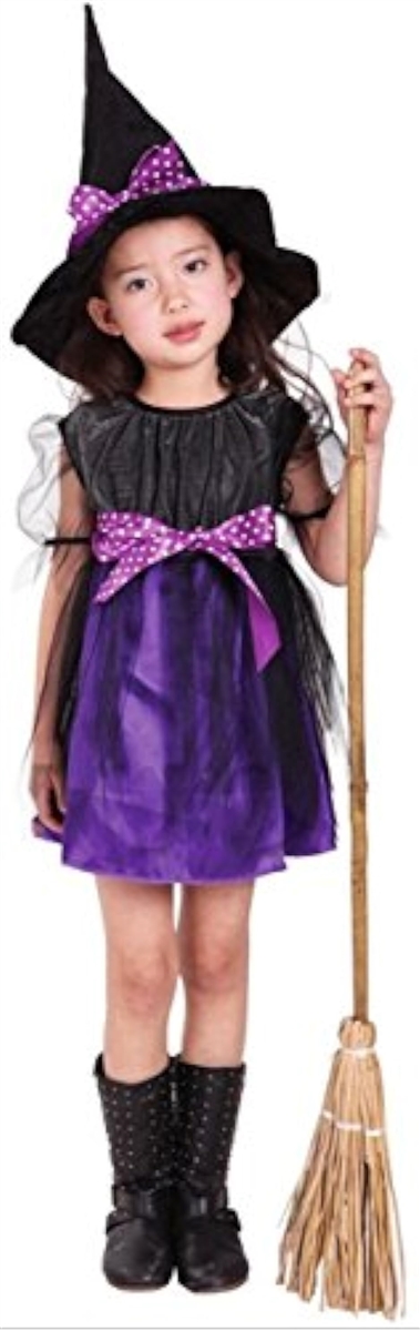 魔女っ子衣装3点セット ドレス、帽子、ハートのステッキ ハロウィン 魔法使い( 黒、紫,  Lサイズ （身長120〜130cm）)｜zebrand-shop｜09