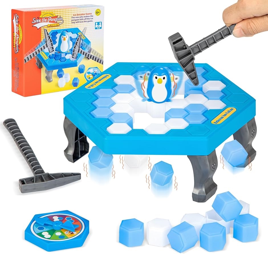 クラッシュアイスゲーム ペンギンを救うテーブルゲーム 氷を叩くバランスゲーム(ブルー,  25.5cmx20cmx7.5cm)