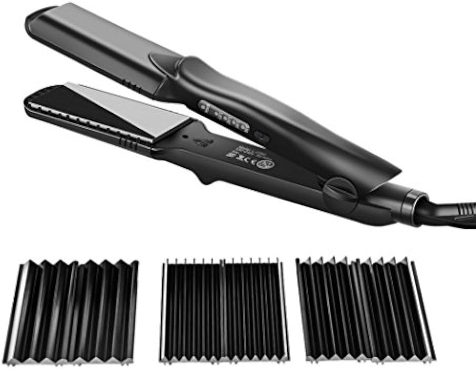 ヘアアイロン ストレートアイロン ウエーブ 160℃-220℃ 4xプレート ヘアメイク 国外対応 プロ HS200(ブラック1)