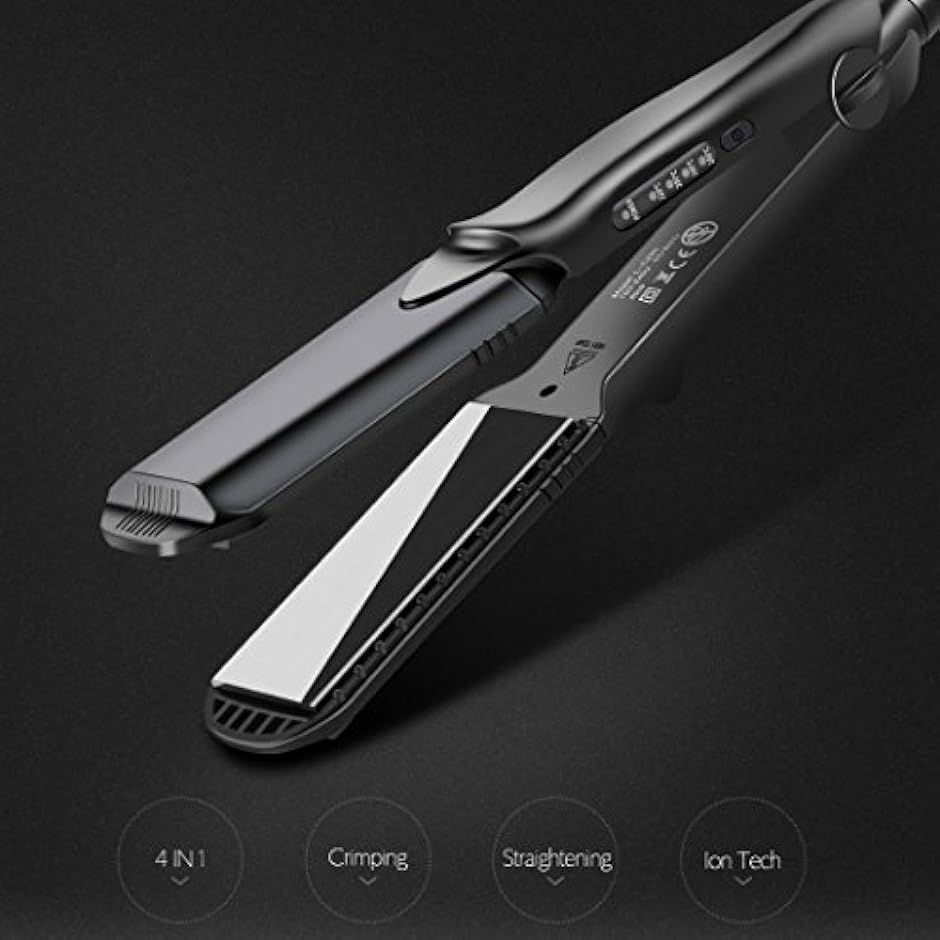 ヘアアイロン ストレートアイロン ウエーブ 160℃-220℃ 4xプレート ヘアメイク 国外対応 プロ HS200(ブラック1)