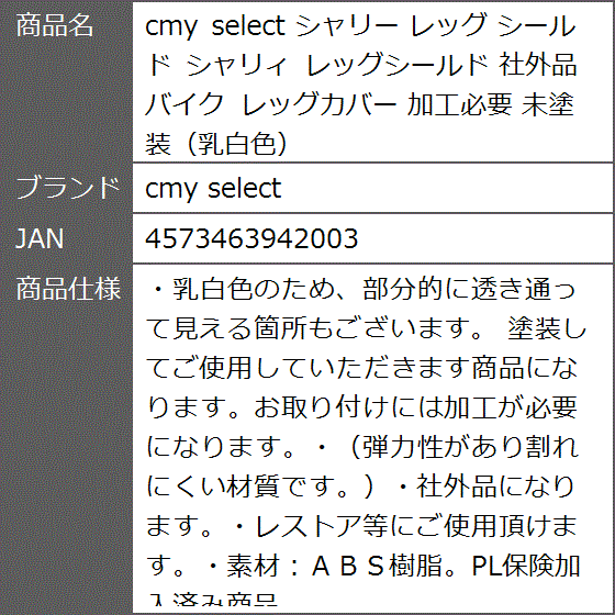 シャリー レッグ シールド シャリィ レッグシールド 社外品 バイク レッグカバー 加工必要 未塗装 乳白色 MDM : 2bip35snih :  ゼブランドショップ - 通販 - Yahoo!ショッピング