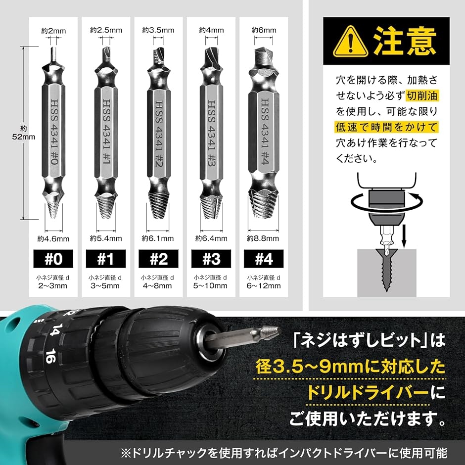 なめたネジはずしビット 最後の砦 ドライバービット付き5本セット ネジ取りビット エキストラクター つぶれた 修理用工具｜zebrand-shop｜06