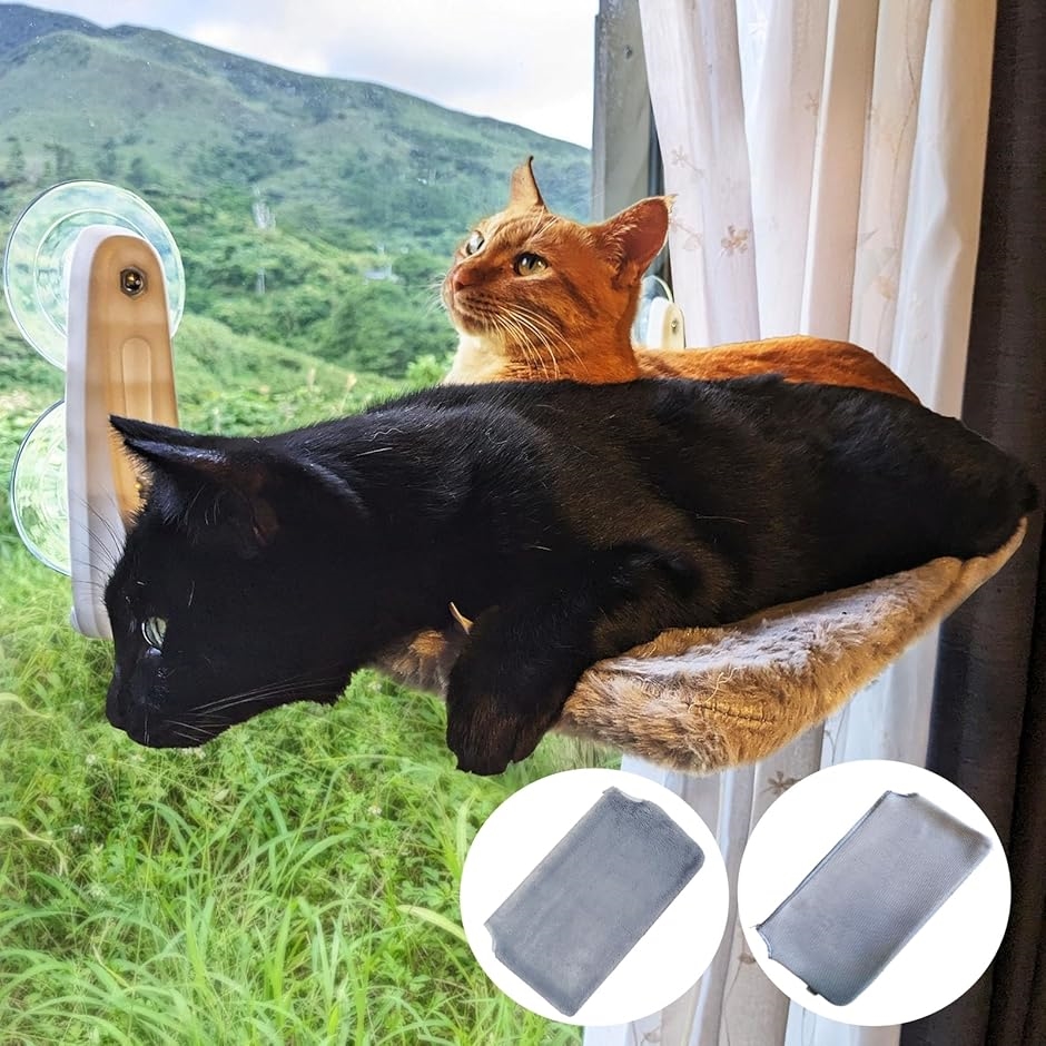 s 猫 窓用ハンモック ベッド 吸盤 大きめ 耐荷重24kg 組立不要 洗濯可能 折り畳み 窓際 日光浴( グレー)