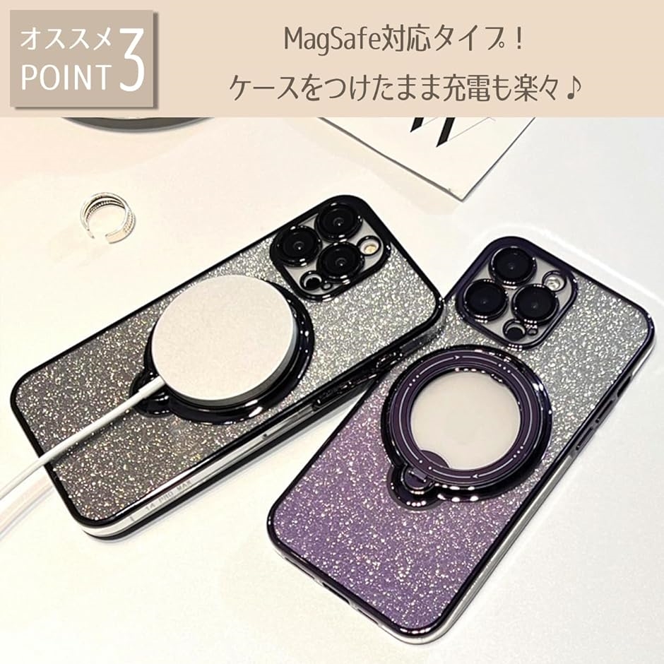 iphoneケース クリア カバー リング バンカーリング スマホスタンド 透明 ラメ( ピンク,  iPhone15ProMax)｜zebrand-shop｜08