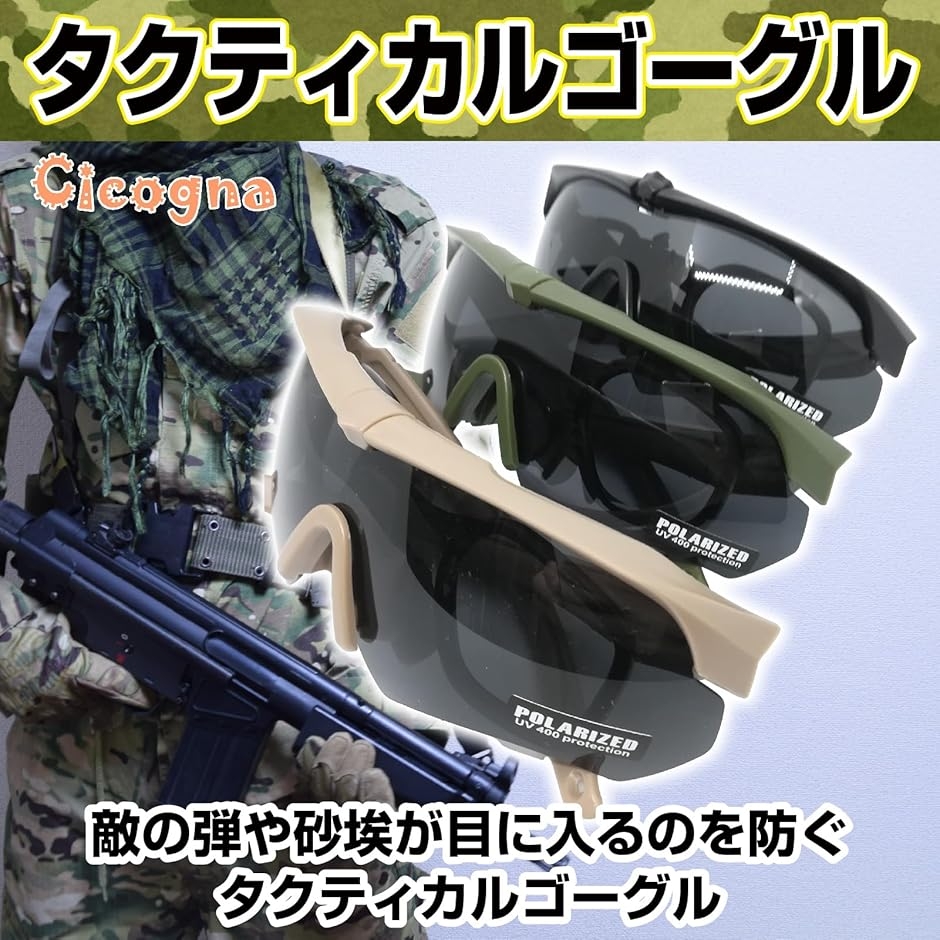 タクティカルゴーグル サバゲー用 シューティンググラス 3色交換レンズ