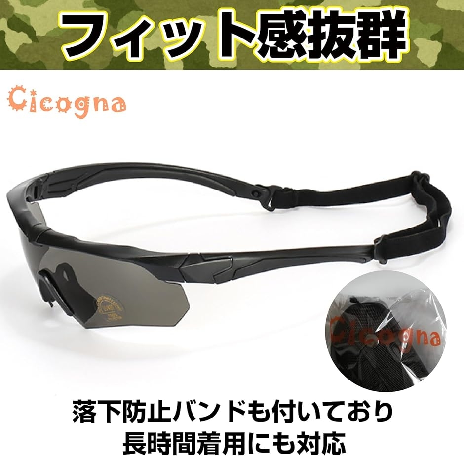 タクティカルゴーグル サバゲー用 シューティンググラス 3色交換レンズ