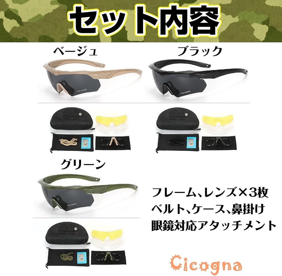 交換レンズ付きリアルシューティンググラスミリタリーファン戦術ゴーグル屋外風砂 タクティカルゴーグル サバゲー用 シューティンググラス 3色交換レンズ