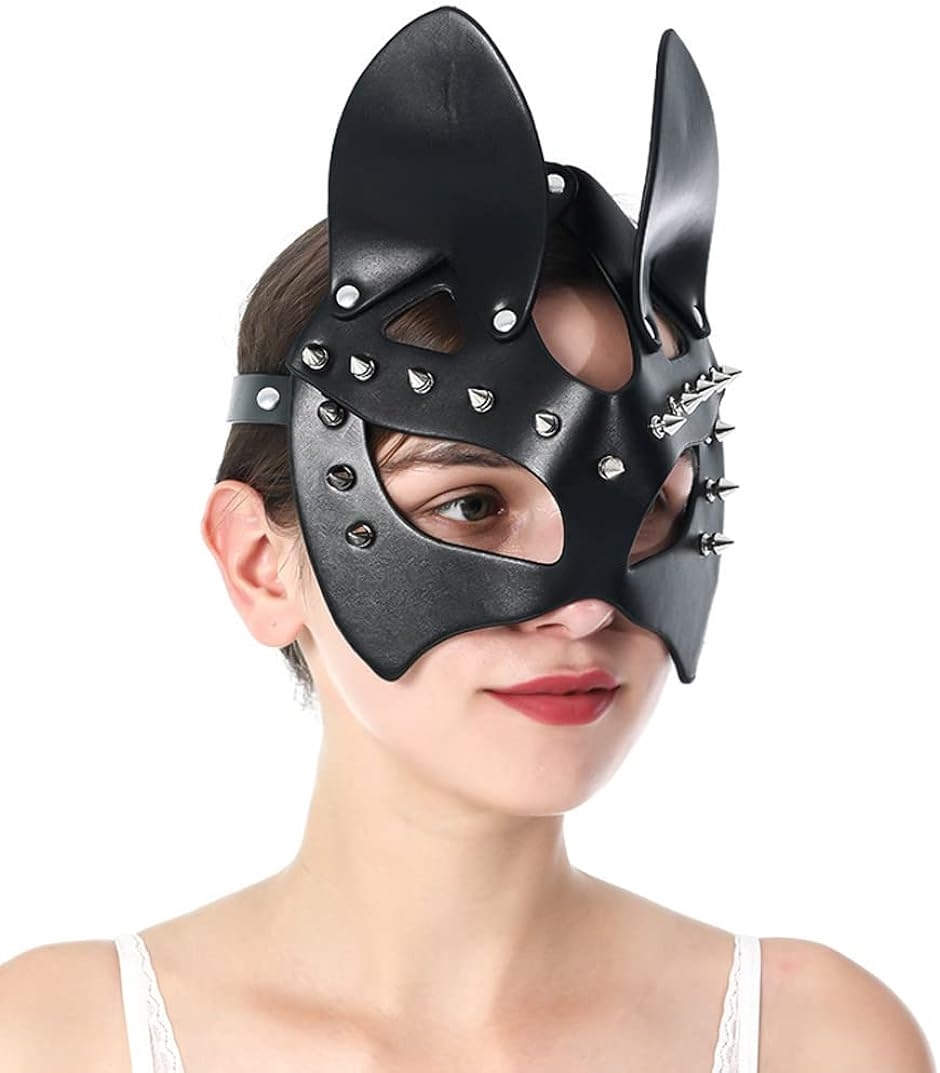 レザーマスク ウサギ お面 ハーフマスク セクシー 仮面 動物マスク 仮装 ウサギの耳 パーティー フリーサイズ パンク( ショート耳)｜zebrand-shop