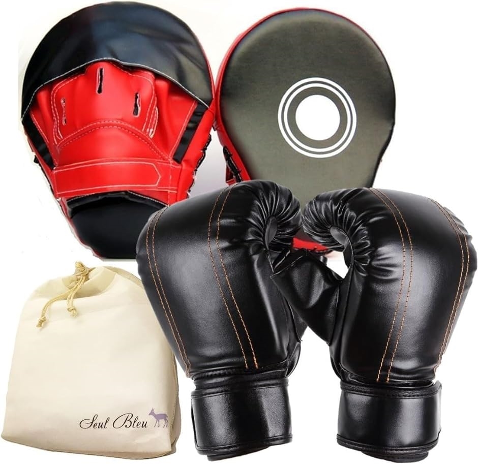 マーシェル ボクシング グローブ ミット セット 収納袋 付き フリーサイズ( グローブ ＆ ミット (レッドグレード))｜zebrand-shop