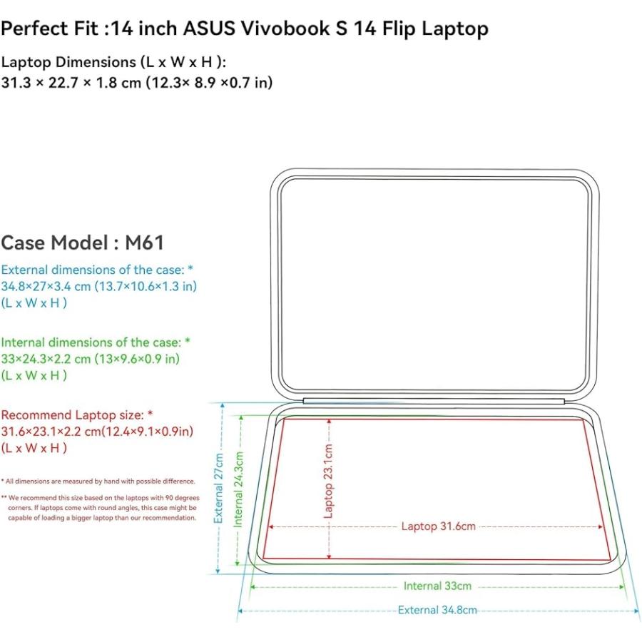 ハードEVA保護スリーブケース 14インチ ASUS Vivobook MDM( Black,  For ASUS 14インチ（M61）)｜zebrand-shop｜02
