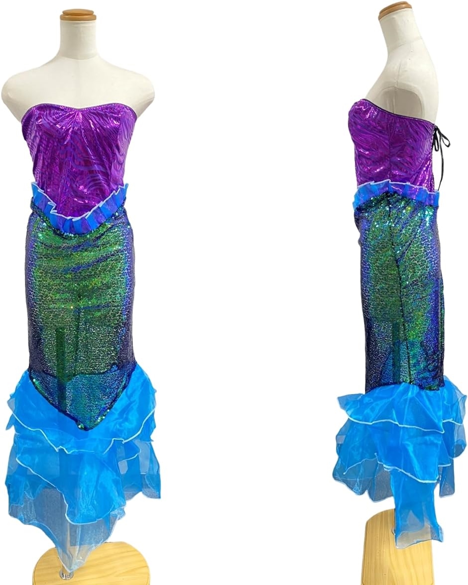 マーメイド コスプレ セクシー 人魚姫 コスチューム 衣装 ロング丈 ドレス ハロウィン 仮装 ワンピース( XLサイズ,  XL)