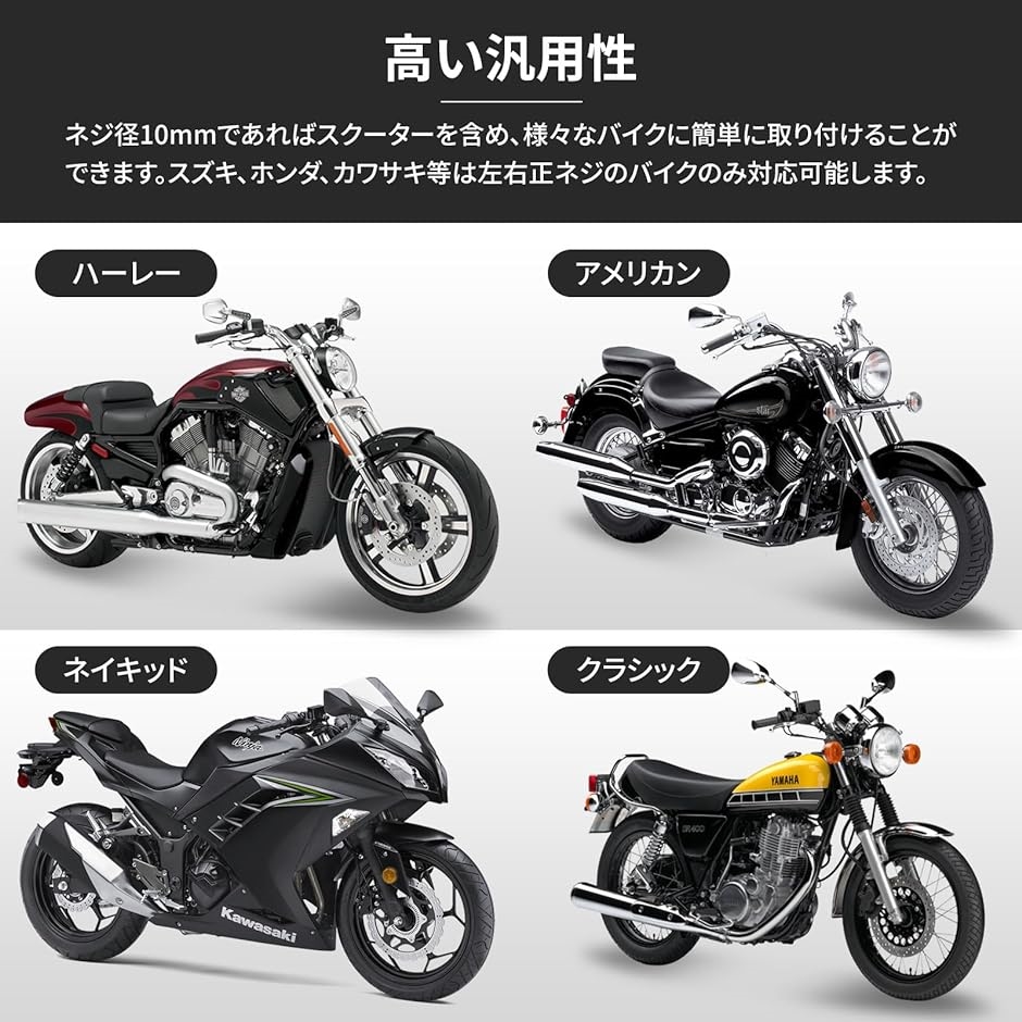 バイク ミラー バイクミラー 10mm 左右セット バイク用 サイド 汎用 オーバル ミラーサイズ 12.5cm x( ブラック)｜zebrand-shop｜03