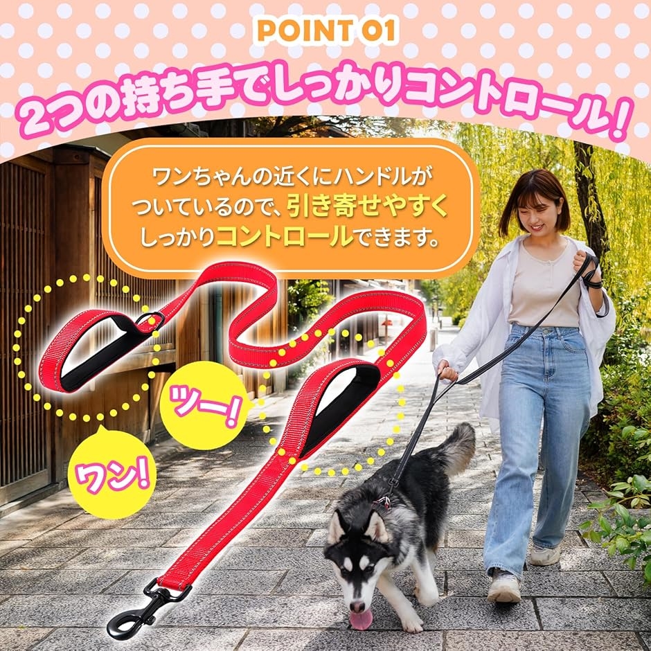 犬 散歩 しつけ トレーニング リード ロング 1.5m 持ち手 2個 夜間 ナイロン( レッド,  1.5m)｜zebrand-shop｜03